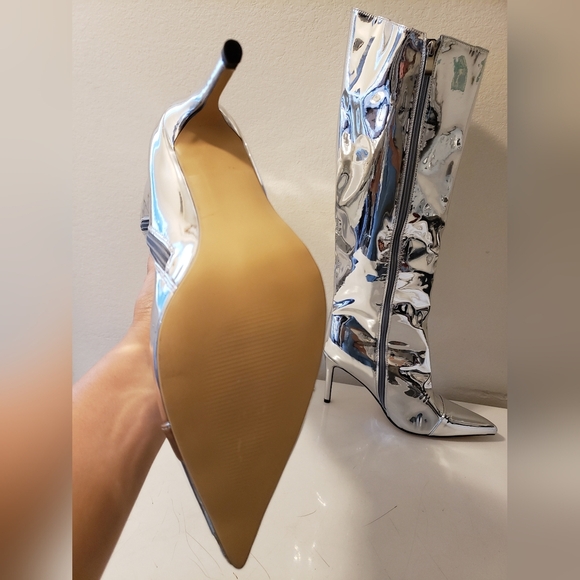 Women's Knee High Boots Pointed Toe Stiletto Heel Metallic Zipper Boots size 10 - Picture 6 of 14